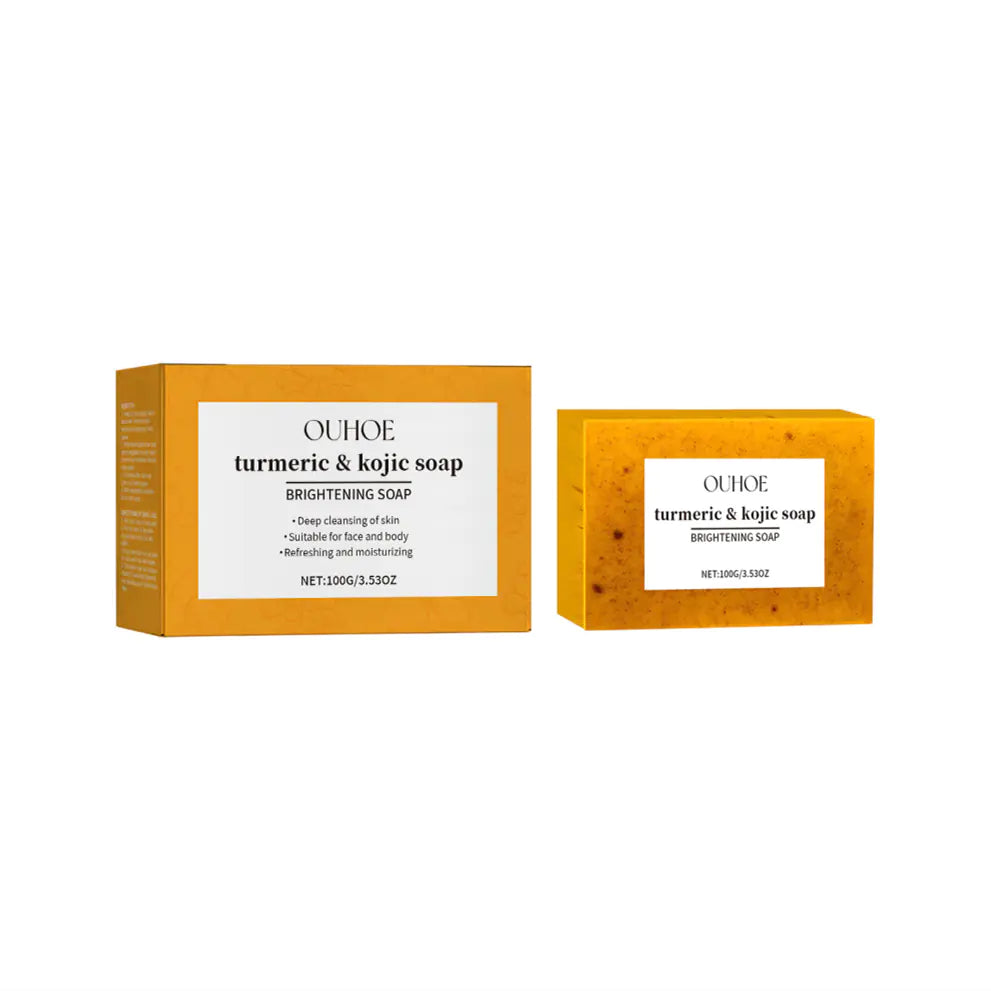 Natural Cleansing Skin Soap with lemon, turmeric, kojic acid, licorice, and glycerin.