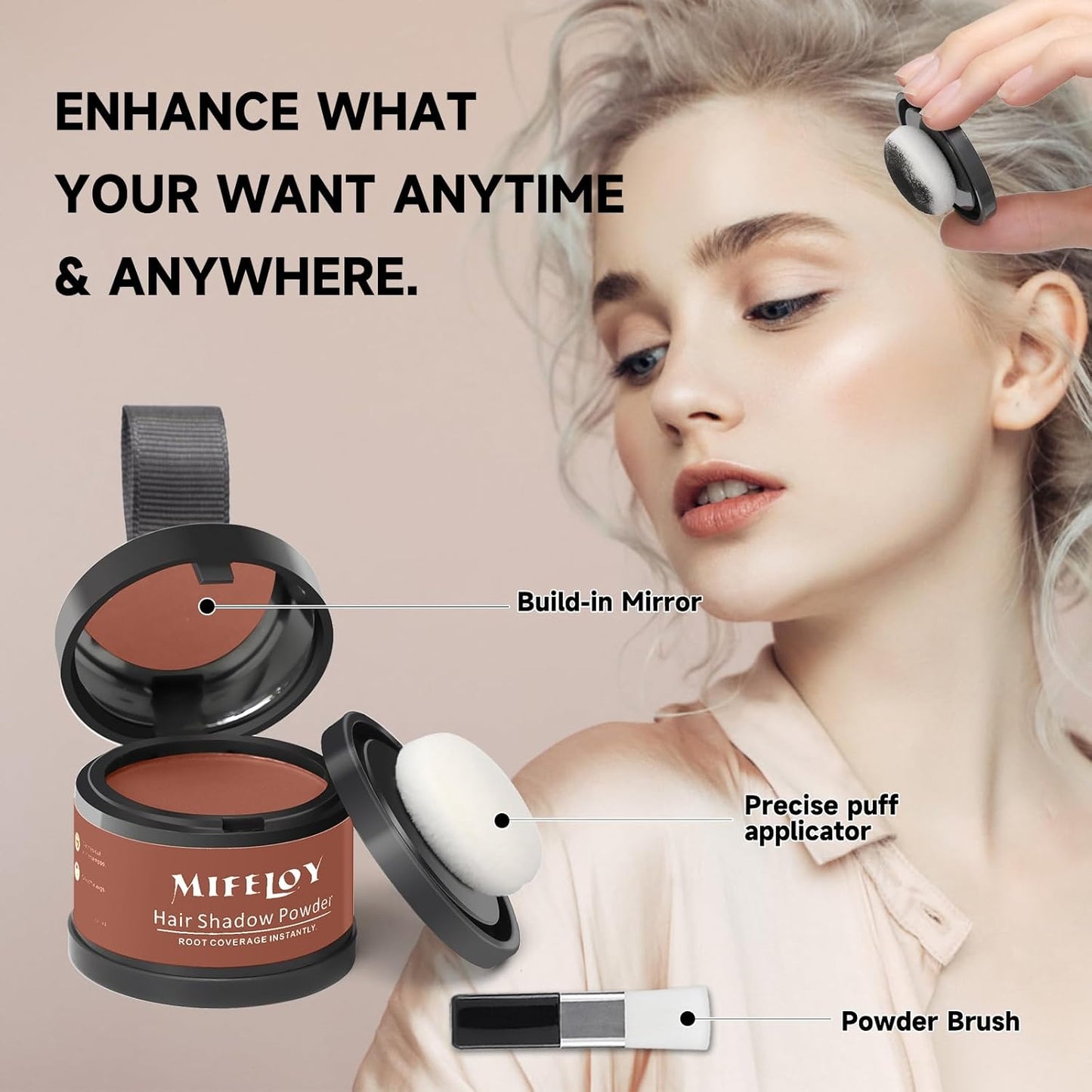 Root Touch up Powder, Instantly Gray Hair Cover Up, Women Color Root Coverage Shadow Powder for Thinning Grey Hairline, Men Roots Concealer for Hair Loss Beard Line Eyebrow, Auburn