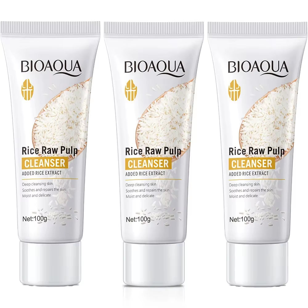 BIOAQUA Rice Raw Pulp Facial Cleanser Face Wash Foam Skincare Moisturizing Skin Brightening Rejuvenation Face Cleanser Skin Care