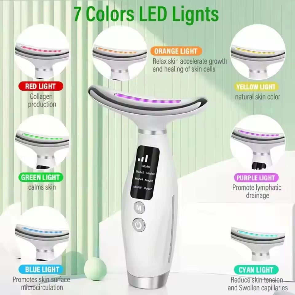 7 Color Galvanic Machines - Red Light Therapy for Face and Neck, Face Massager Tool for Wrinkles, Double Chin, Vibrating Facial