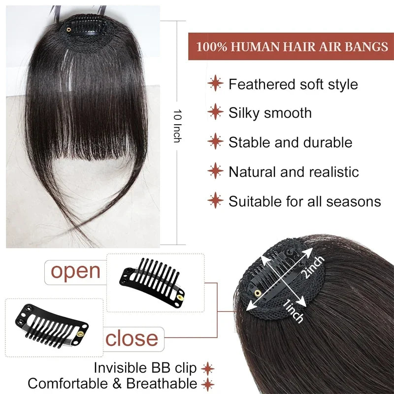 Invisible Air Bangs 100% Human Hair Hair Clip-In Extension Front Fringes Hair Pieces Air Bangs Styling Accessorie for Women