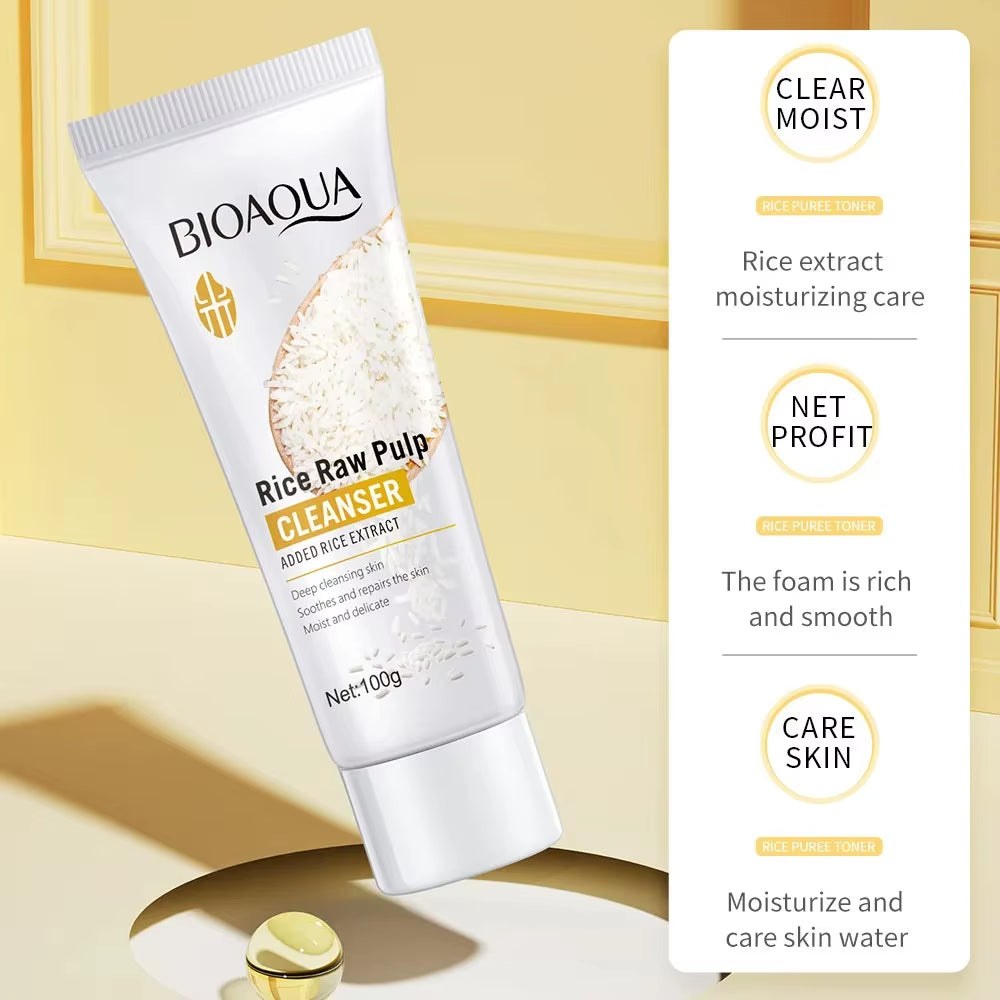 BIOAQUA Rice Raw Pulp Facial Cleanser Face Wash Foam Skincare Moisturizing Skin Brightening Rejuvenation Face Cleanser Skin Care