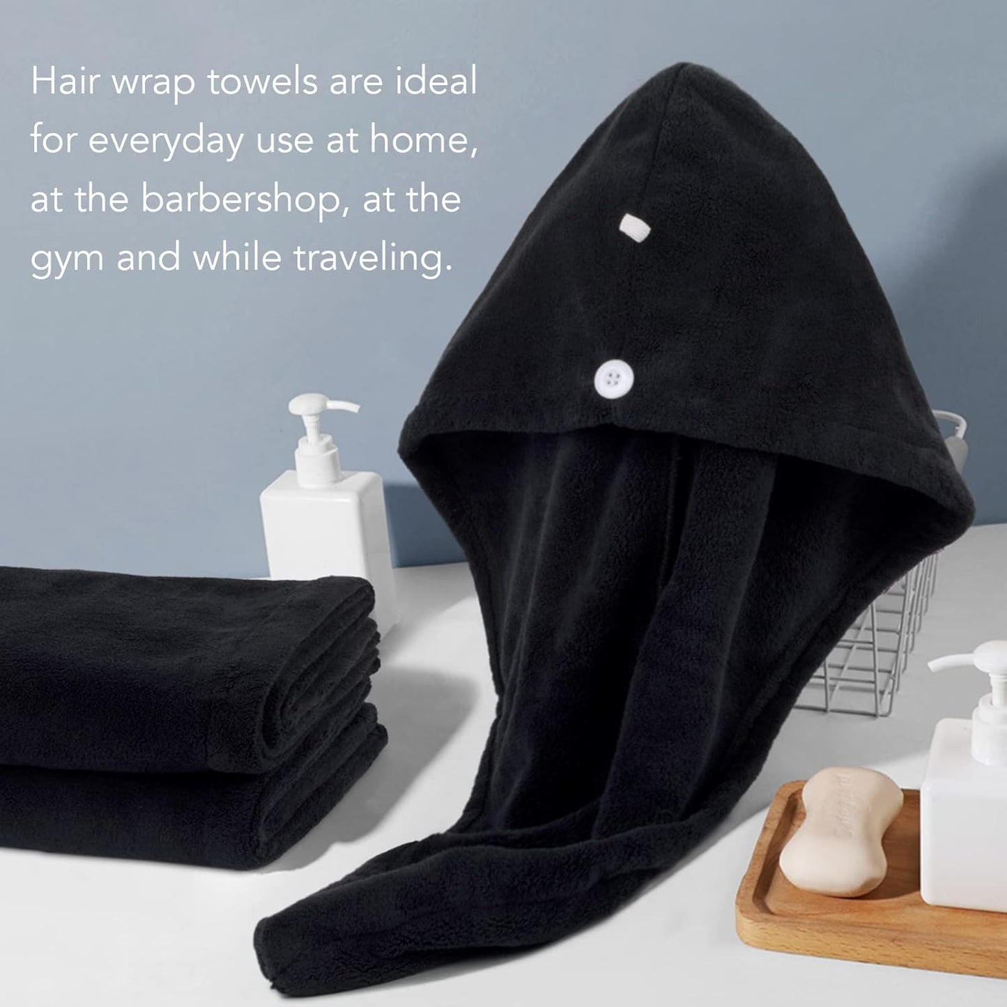 Microfiber Hair Drying Cap Hair Towel Turban Twist for Women Fast Drying Towels Head Turban Absorbent Soft Lightweight 3 Pack Black