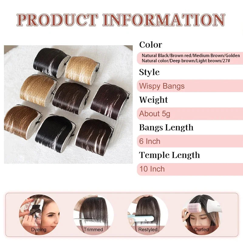 Invisible Air Bangs 100% Human Hair Hair Clip-In Extension Front Fringes Hair Pieces Air Bangs Styling Accessorie for Women