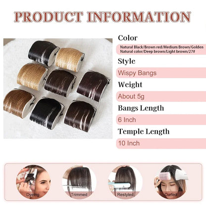 Invisible Air Bangs 100% Human Hair Hair Clip-In Extension Front Fringes Hair Pieces Air Bangs Styling Accessorie for Women