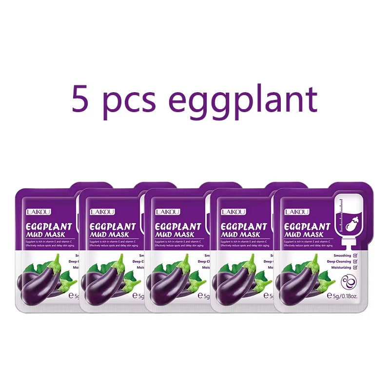 5Pcs  Eggplant Mud Mask Oil Control Moisturizing Anti-Acne anti Wrinkle Whitening Cleansing Clay Mask Skin Care Face Mask