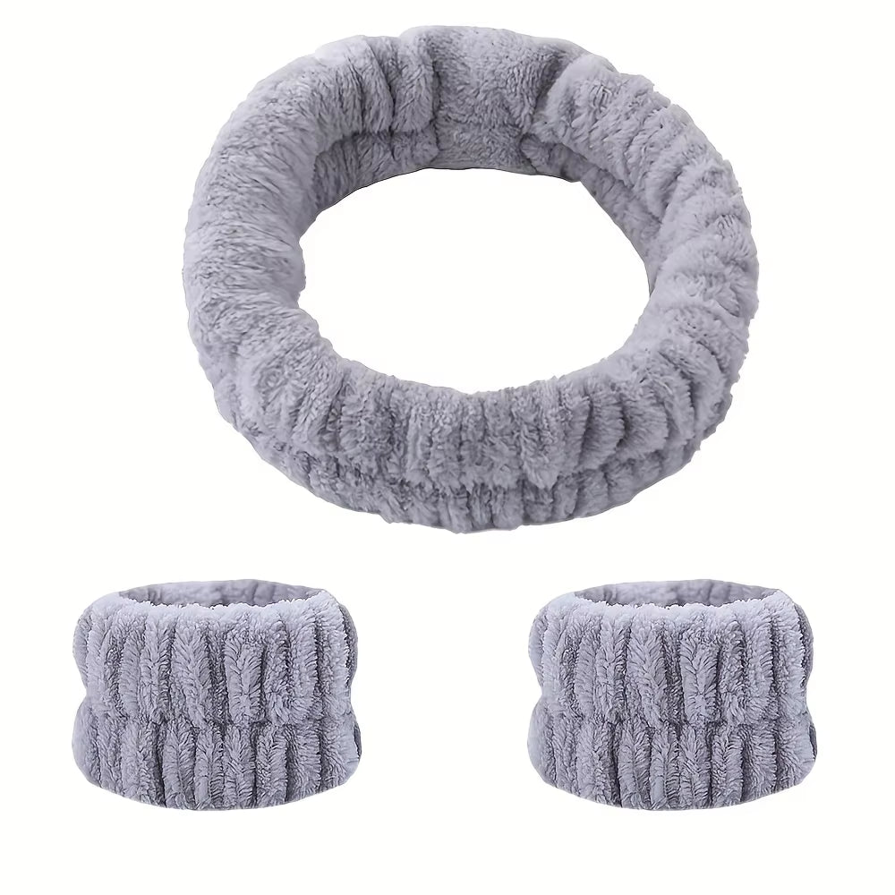 Coral Velvet Facial High-Elastic Makeup Hairband Face Wash Wristband Set-Face Wash, Facial Mask, Skin Care