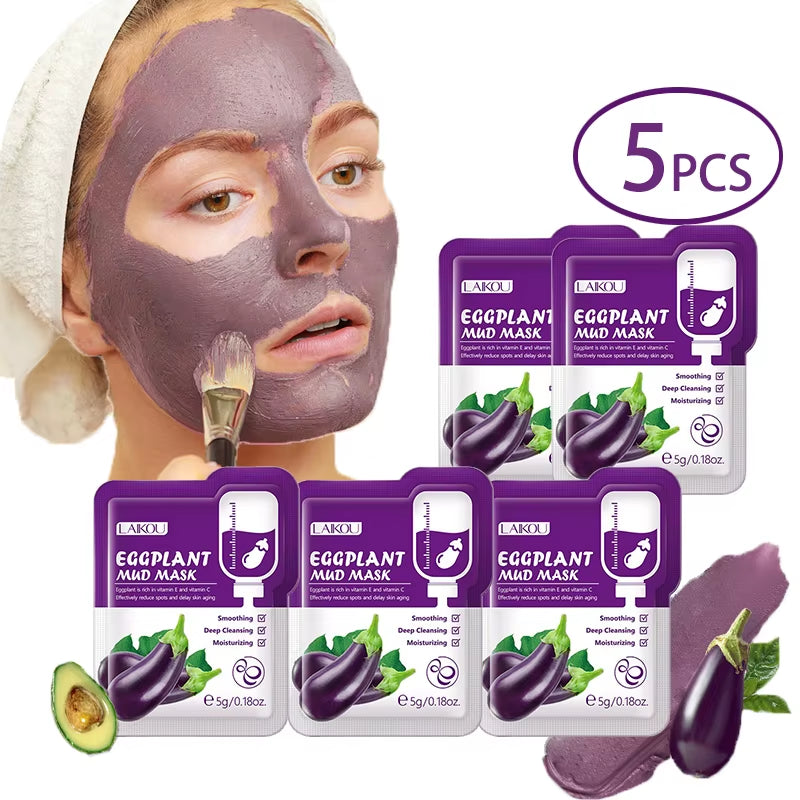 5Pcs  Eggplant Mud Mask Oil Control Moisturizing Anti-Acne anti Wrinkle Whitening Cleansing Clay Mask Skin Care Face Mask