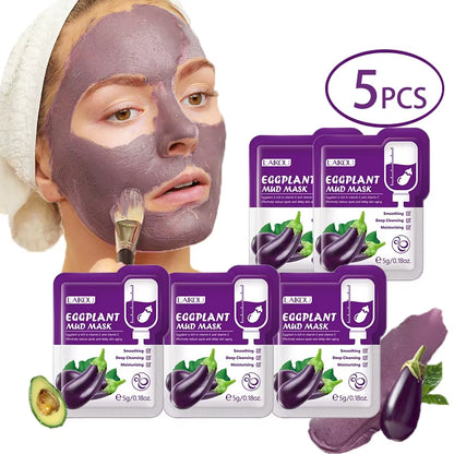 5Pcs  Eggplant Mud Mask Oil Control Moisturizing Anti-Acne anti Wrinkle Whitening Cleansing Clay Mask Skin Care Face Mask