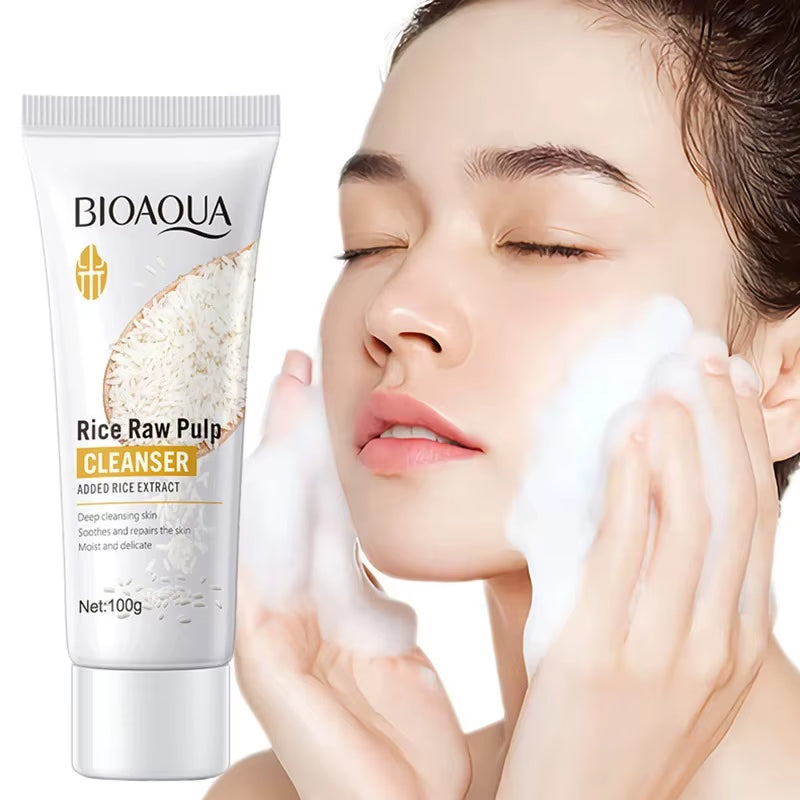 BIOAQUA Rice Raw Pulp Facial Cleanser Face Wash Foam Skincare Moisturizing Skin Brightening Rejuvenation Face Cleanser Skin Care