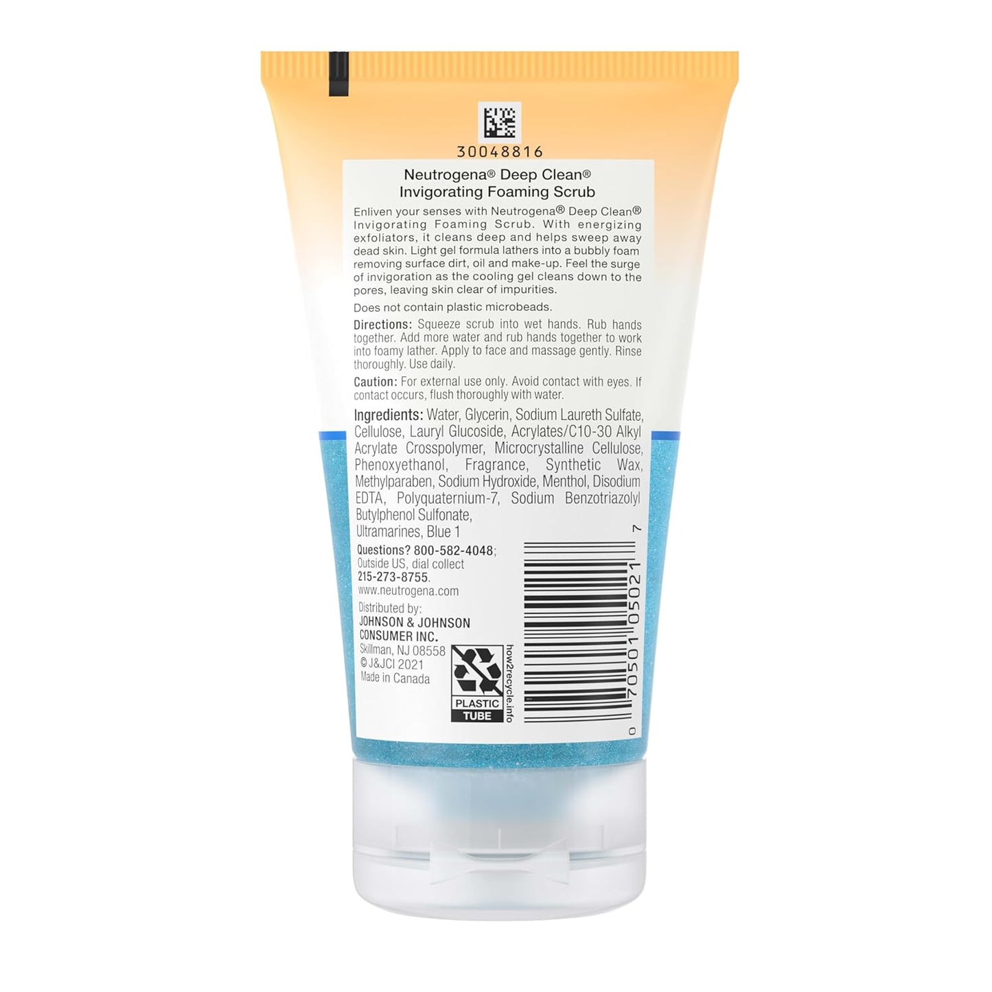 Deep Clean Invigorating Foaming Daily Exfoliating Facial Scrub with Glycerin, Gentle, Cooling & Exfoliating Gel Face Wash to Remove Impurities, Dirt, Oil & Makeup, 4.2 Fl. Oz