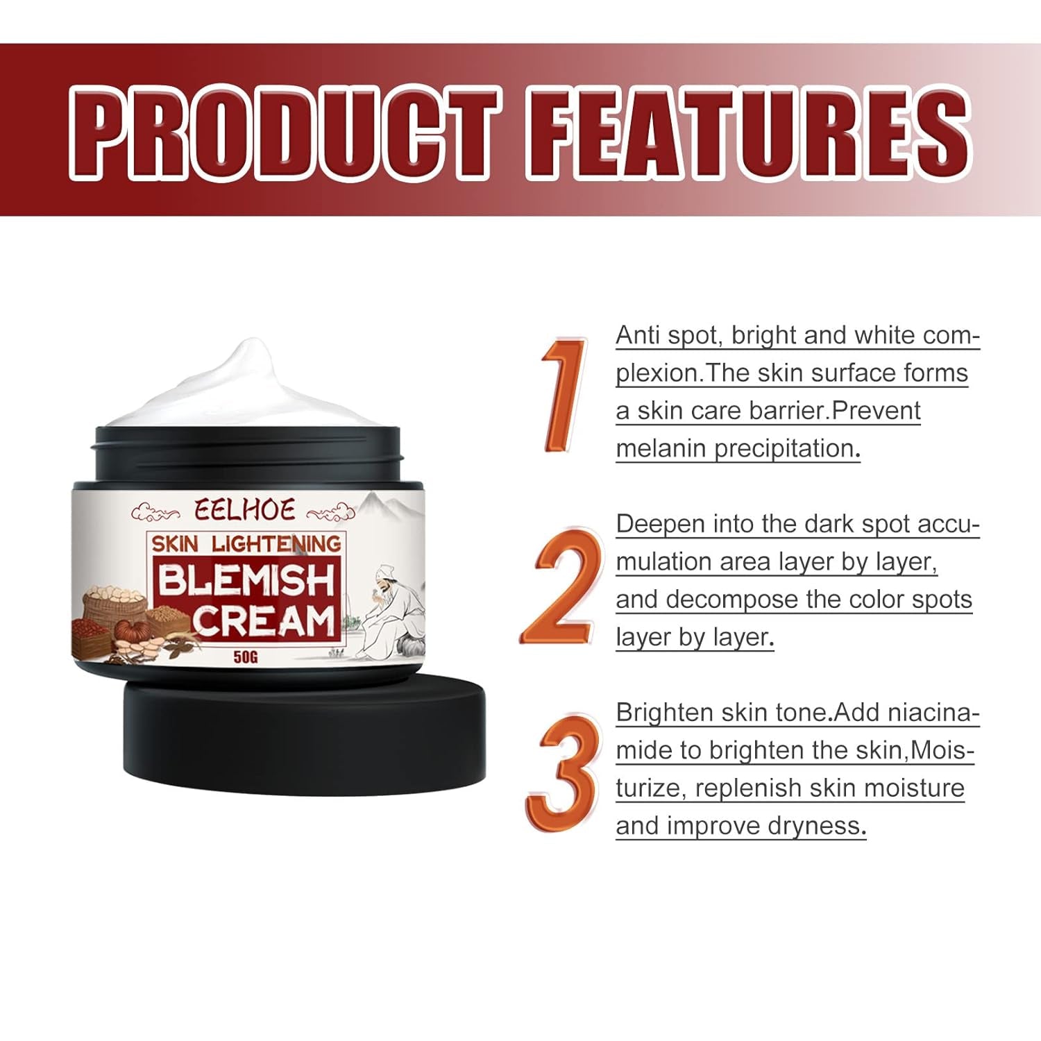 Whitening Spot Lightening Cream Lighten Spot Skin Cream Moisturizing Repair Skin Cream Brighten Skin Tone Brightening and Exfoliating Gentle Facial Cream