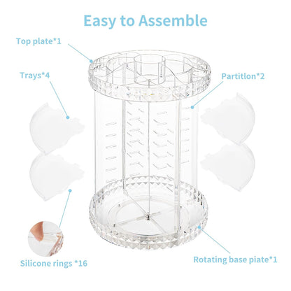 360 Rotating Makeup Organizer Perfume Organizer Clear Cosmetic Storage Display Case Large Capacity Acrylic Beauty Holder Adjustable Partition Height for Bedroom Dresser or Bathroom Vanity