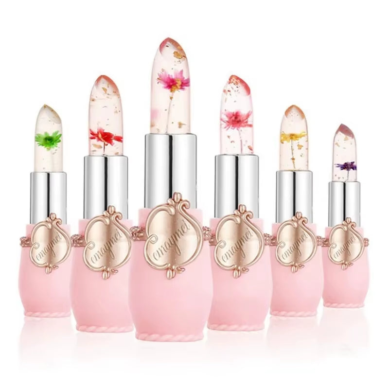 Make up 6Pcs Lipstick Set Flower Jelly Crystal Clear Long Lasting Lips Color Change Pink Lip Gloss Cosmetics