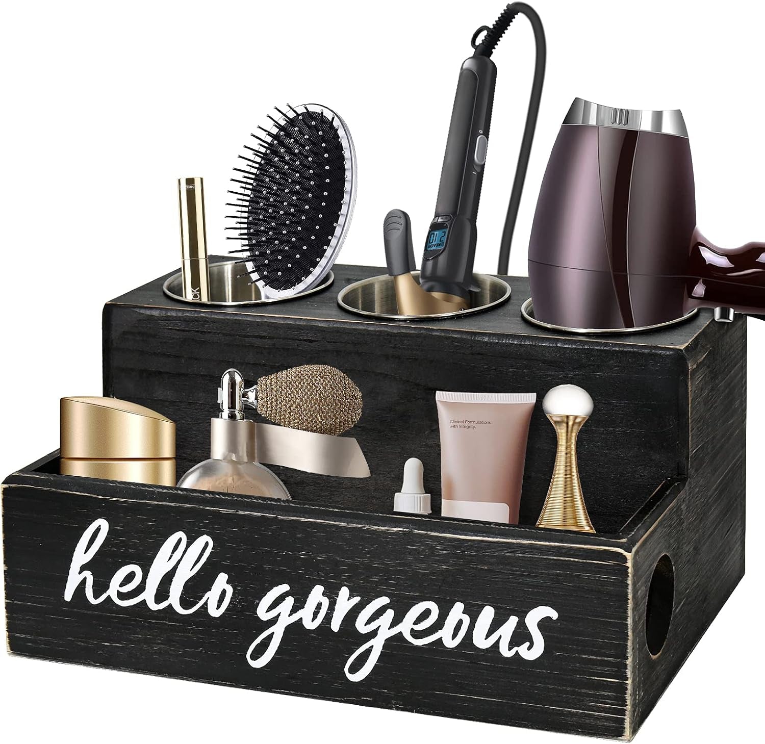 Hair Blow Dryer/Curling Iron Holder, Countertop, Hair Tools & Styling Supplies Organizer Flat for Bathroom Counter for Accessories, Makeup, Toiletries Storage, Black