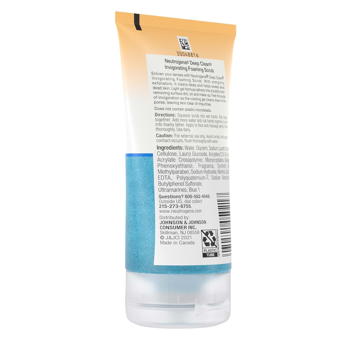 Deep Clean Invigorating Foaming Daily Exfoliating Facial Scrub with Glycerin, Gentle, Cooling & Exfoliating Gel Face Wash to Remove Impurities, Dirt, Oil & Makeup, 4.2 Fl. Oz