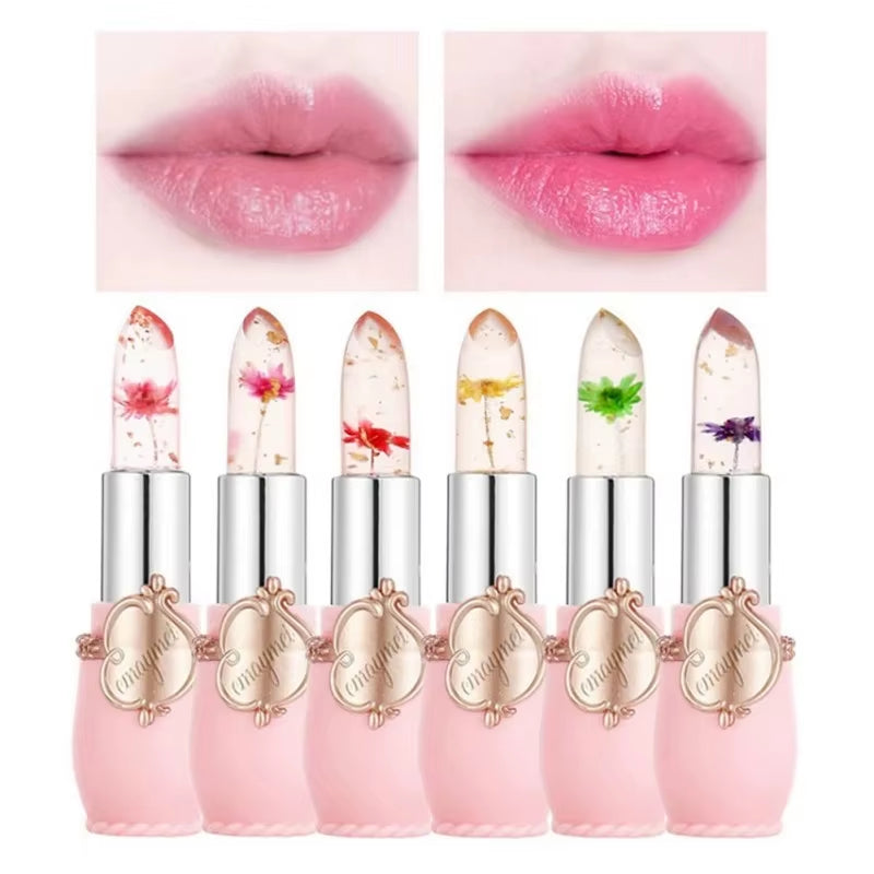 Make up 6Pcs Lipstick Set Flower Jelly Crystal Clear Long Lasting Lips Color Change Pink Lip Gloss Cosmetics