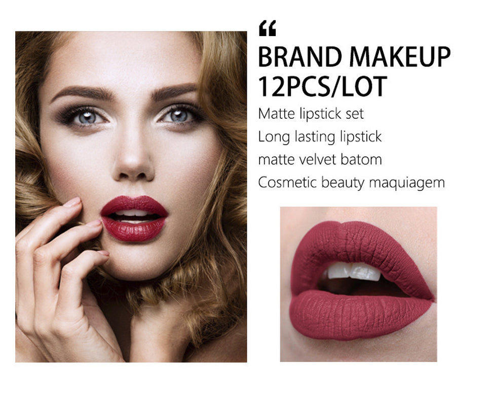 12 Pcs Lipstick Kit Long Lasting Matte Set Lipstick