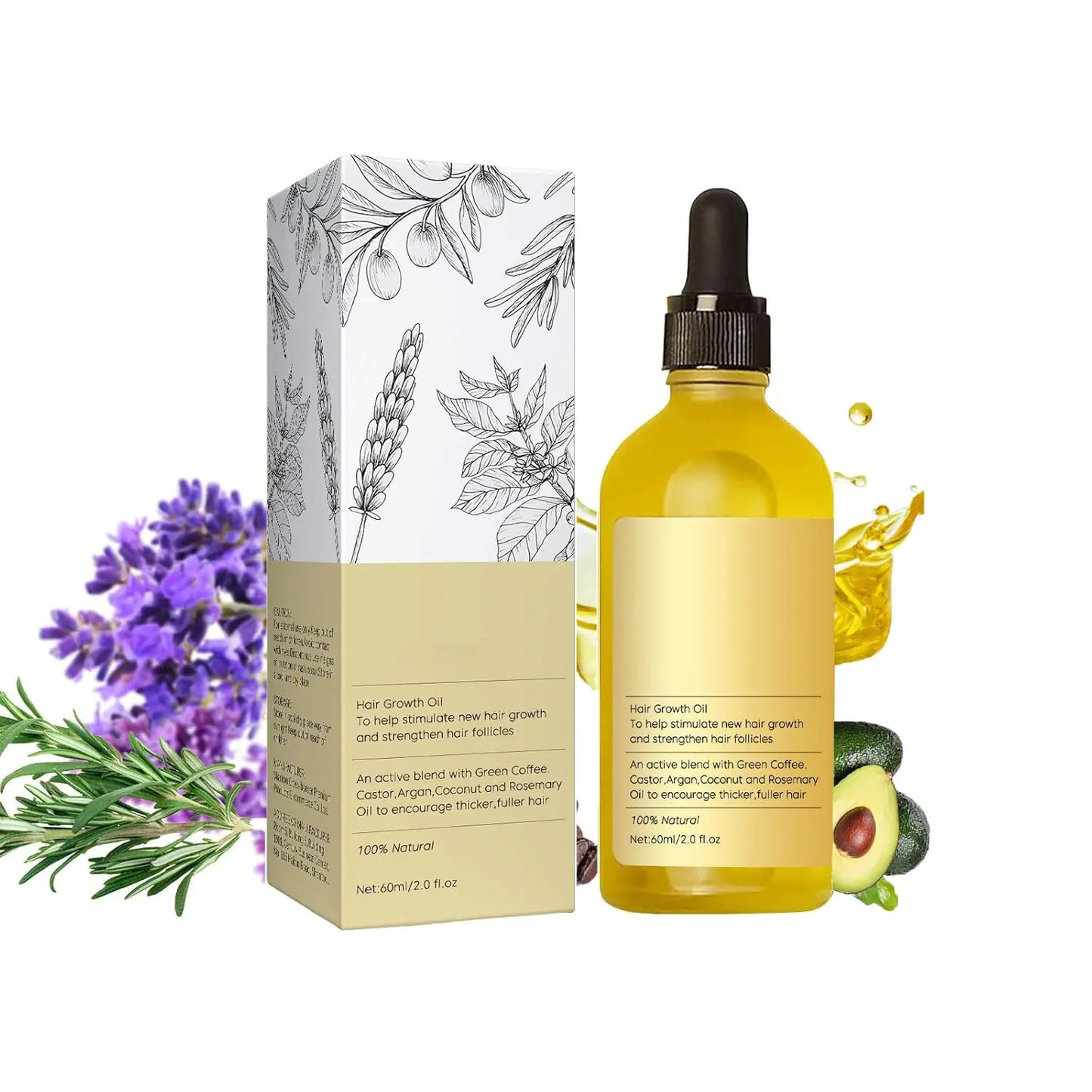 Generic Veganic Natural Hair Growth Oil Veganic Hair Growth Oil Hair Oil Rosemary Hair Growth Oil for Dry Damaged Hair and Growth Thin Hair 2Fl Oz 60Ml Yellow
