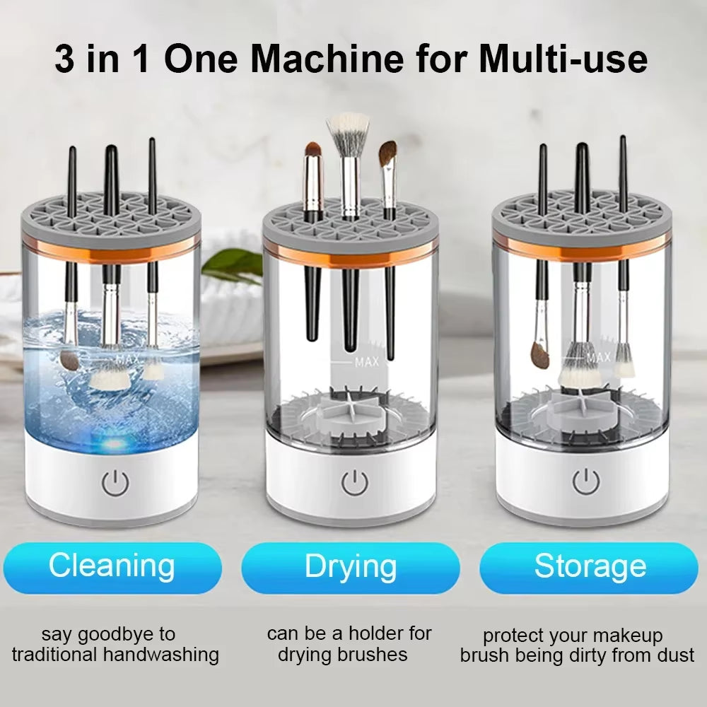 Rechargeable Electric Makeup Brush Cleaner - Automatic Cleaning Stand for Effortless Brush Care