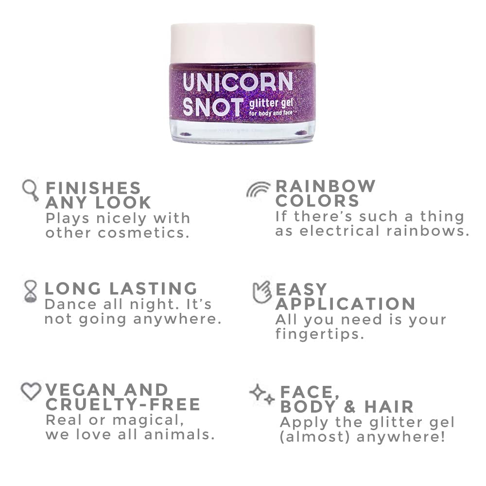 Holographic Body Glitter Gel - Vegan & Cruelty Free, Perfect for Festival, Rave, Halloween, Costume, Purple, 1.6Oz