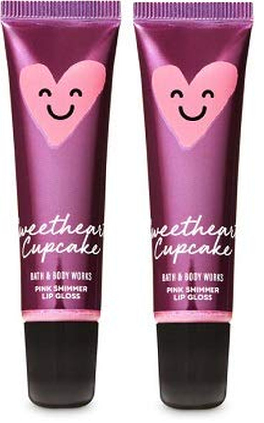 Bath and Body Works 2 Pack Sweetheart Cupcake Pink Shimmer Lip Gloss .47 Oz.