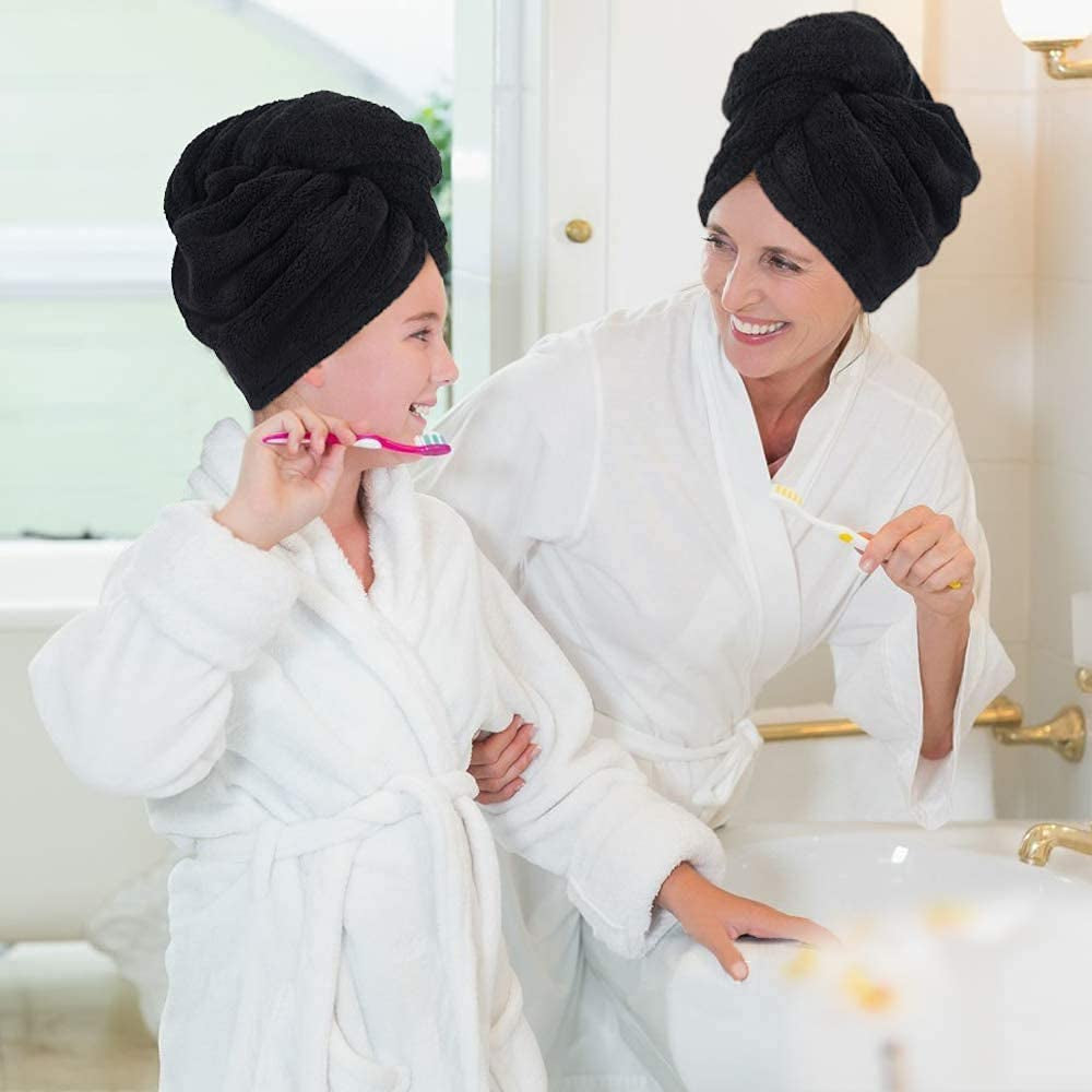 Microfiber Hair Drying Cap Hair Towel Turban Twist for Women Fast Drying Towels Head Turban Absorbent Soft Lightweight 3 Pack Black