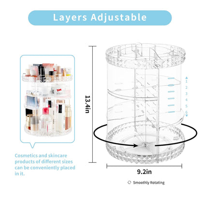 360 Rotating Makeup Organizer Perfume Organizer Clear Cosmetic Storage Display Case Large Capacity Acrylic Beauty Holder Adjustable Partition Height for Bedroom Dresser or Bathroom Vanity