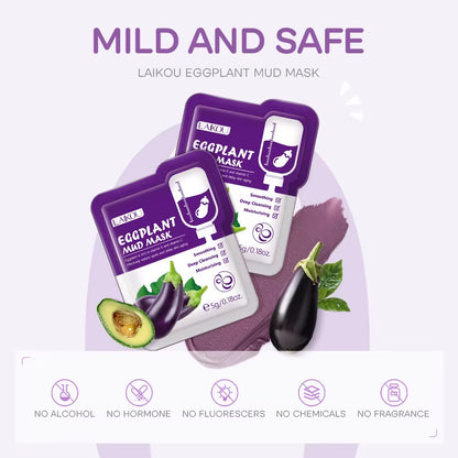 5Pcs  Eggplant Mud Mask Oil Control Moisturizing Anti-Acne anti Wrinkle Whitening Cleansing Clay Mask Skin Care Face Mask