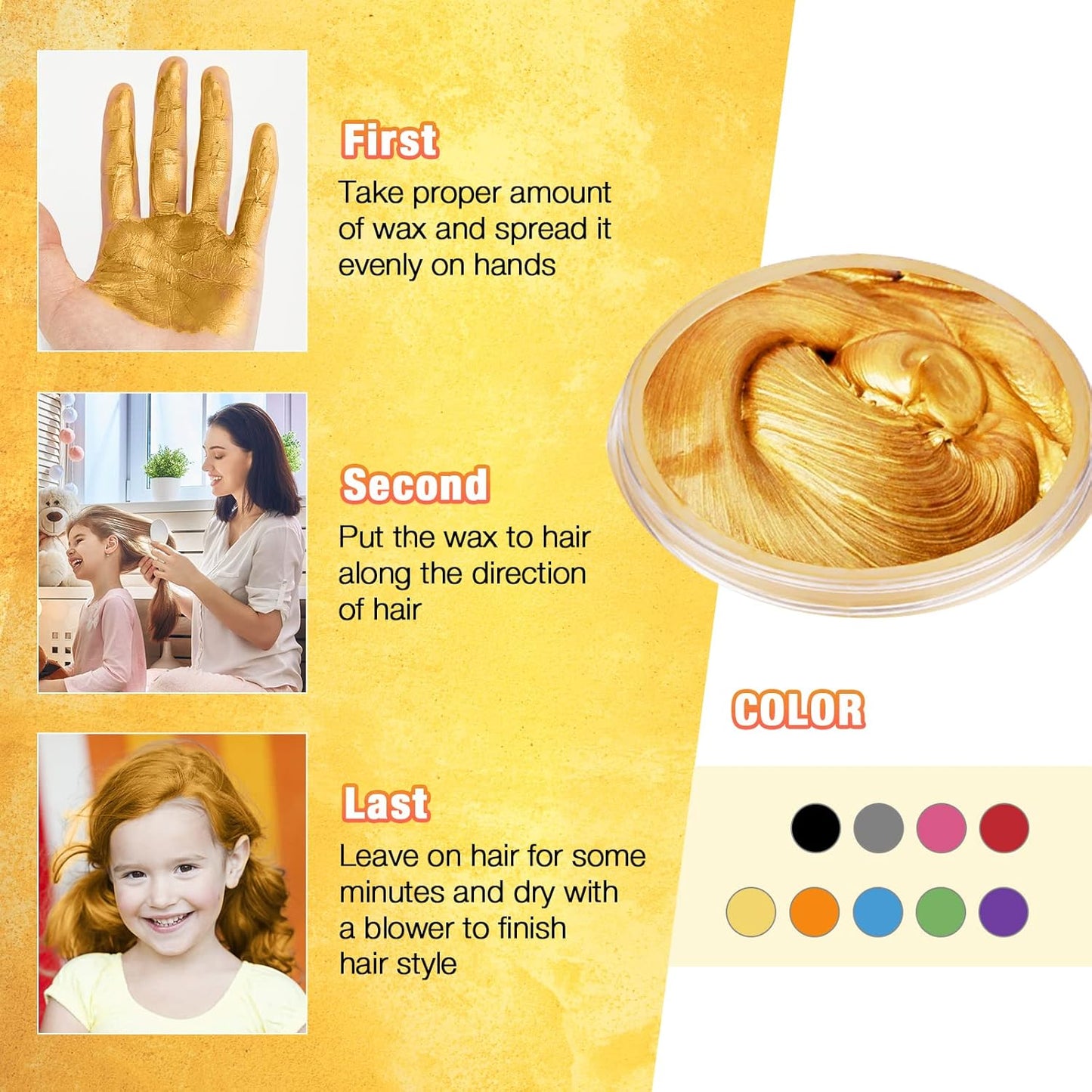 Hair Wax Color Blonde,  Blonde Hair Dye Temporary for Color Treated Hair Natural Styling Instant Kids Mud Cream Gel 3.4 Fl Oz Girl Gifts, Party, Cosplay DIY, Children'S Day